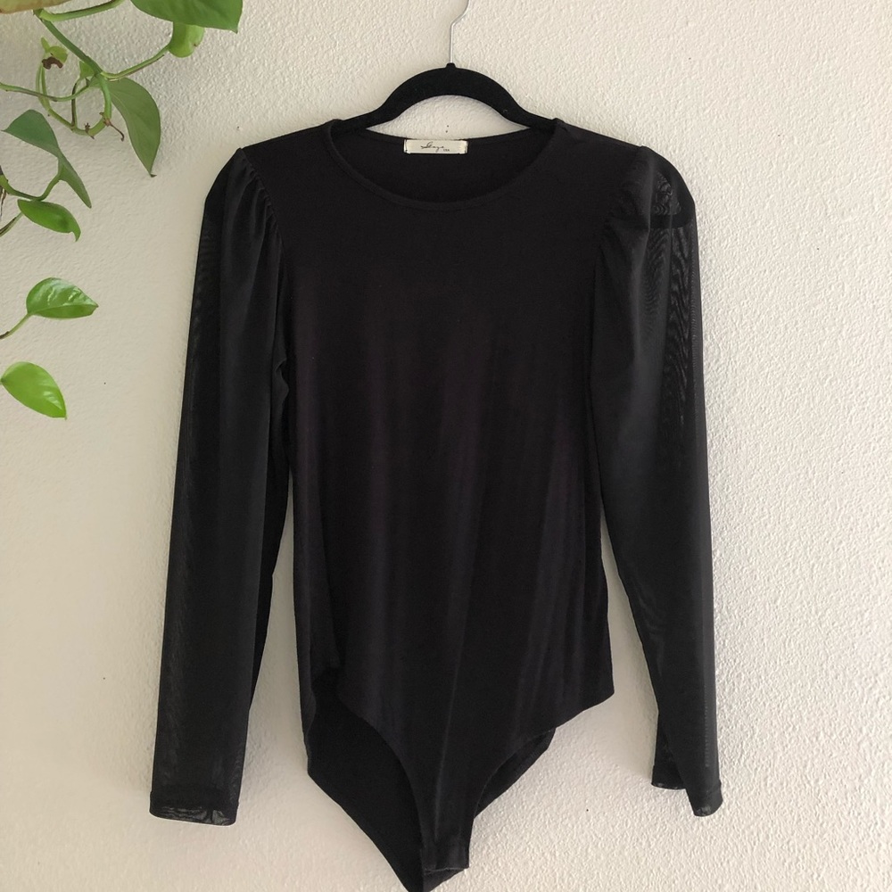 Gaze body suit with sheer sleeves